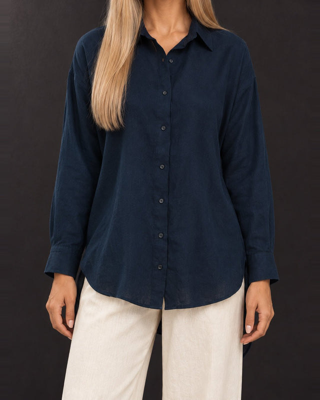 Deepest Blues Oversized Handwoven Linen Shirt - Shirt - Mizyana