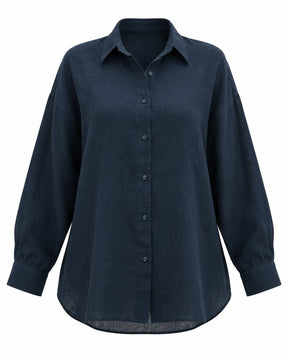 Deepest Blues Oversized Handwoven Linen Shirt - Shirt - Mizyana