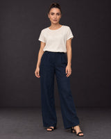 Deepest Blues Unisex Navy Handwoven Linen Trousers - Trousers - Mizyana