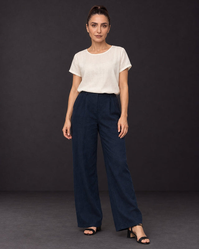 Deepest Blues Unisex Navy Handwoven Linen Trousers - Trousers - Mizyana