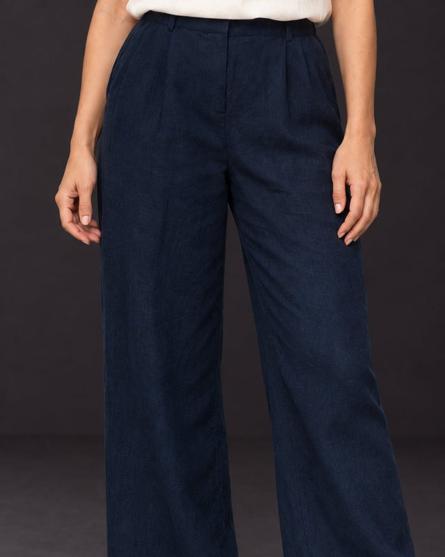 Deepest Blues Unisex Navy Handwoven Linen Trousers - Trousers - Mizyana