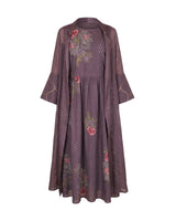 Dessert Rose Lavender Floral Print Dress with Embroidered Sheer Jacket - Dress - Mizyana