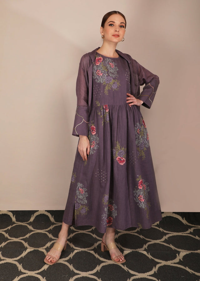 Dessert Rose Print Lavender Dress - Dress - Mizyana