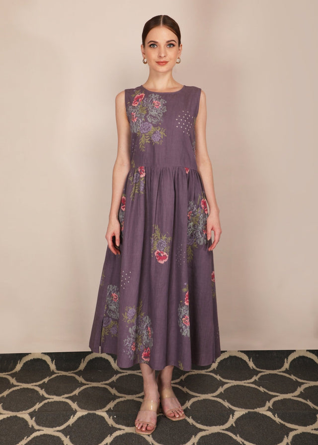Dessert Rose Print Lavender Dress - Dress - Mizyana