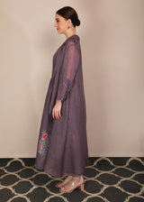 Dessert Rose Print Lavender Dress With Embroidered Jacket - Dress - Mizyana
