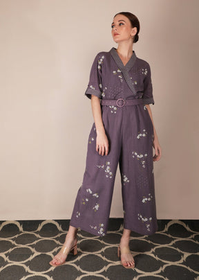 Dessert Rose Print Lavender Jumpsuit - Jumpsuit - Mizyana