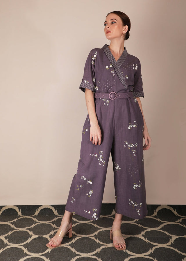 Dessert Rose Print Lavender Jumpsuit - Jumpsuit - Mizyana