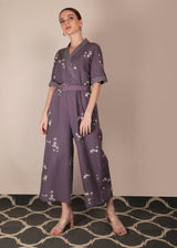 Dessert Rose Print Lavender Jumpsuit - Jumpsuit - Mizyana