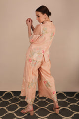 Dessert Rose Print Top With Culottes - Two-Piece Set - Mizyana