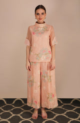 Dessert Rose Print Top With Culottes - Two-Piece Set - Mizyana