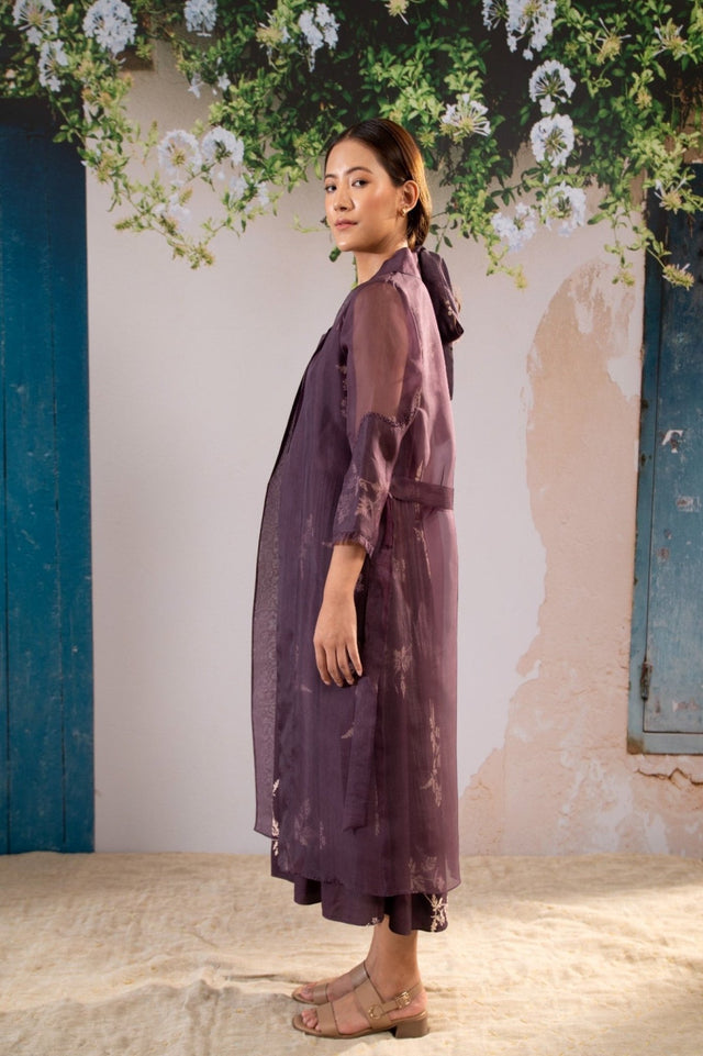 Discharge Print Dress And Organza Jacket Set In Organza And Georgette Moss - Dress - Mizyana