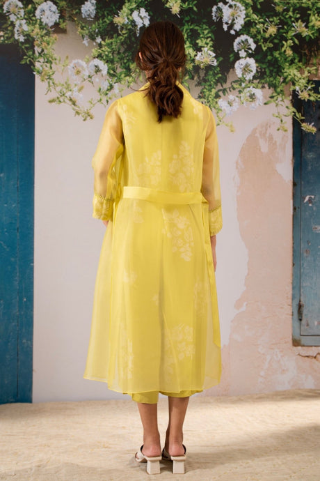 Discharge Print Jumpsuit And Jacket Set In Organza And Georgette Moss - Two-Piece Set - Mizyana