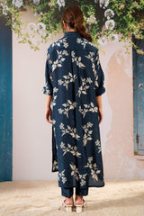 Discharge Print Long Shirt Top And Pant Set In Silk - Two-Piece Set - Mizyana