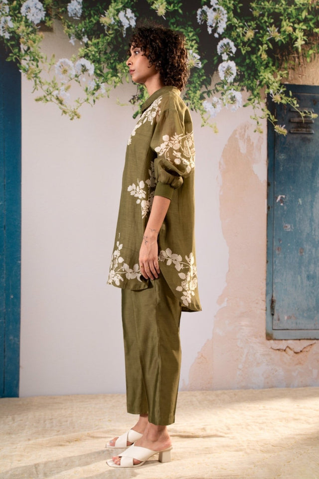 Discharge Print Oversized Shirt And Pant Set In Chanderi - Two-Piece Set - Mizyana