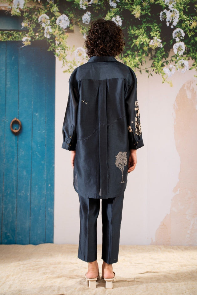 Discharge Print Oversized Shirt And Pant Set In Chanderi - Two-Piece Set - Mizyana