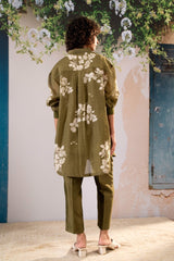 Discharge Print Oversized Shirt And Pant Set In Chanderi - Two-Piece Set - Mizyana
