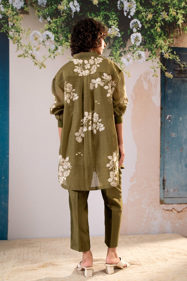 Discharge Print Oversized Shirt And Pant Set In Chanderi - Two-Piece Set - Mizyana
