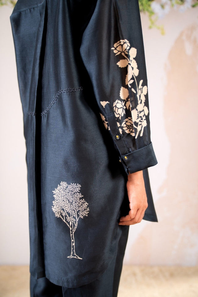 Discharge Print Oversized Shirt And Pant Set In Chanderi - Two-Piece Set - Mizyana