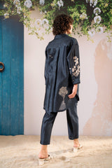 Discharge Print Oversized Shirt And Pant Set In Chanderi - Two-Piece Set - Mizyana