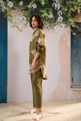 Discharge Print Oversized Shirt And Pant Set In Chanderi - Two-Piece Set - Mizyana