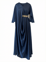 Drape Navy Kaftan with Handwork Side Belt - Kaftan - Mizyana