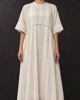Drift Off-White Striped Handwoven Cotton Dress - Dress - Mizyana