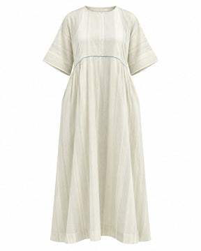 Drift Off-White Striped Handwoven Cotton Dress - Dress - Mizyana