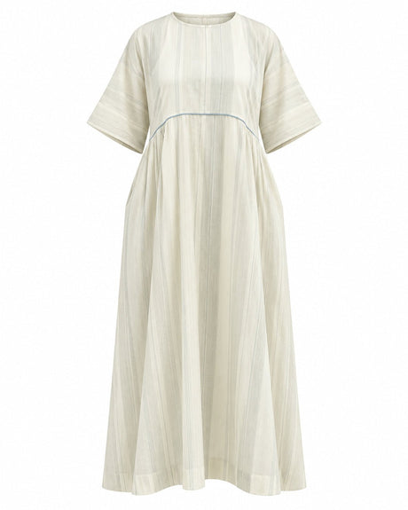 Drift Off-White Striped Handwoven Cotton Dress - Dress - Mizyana