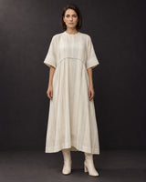 Drift Off-White Striped Handwoven Cotton Dress - Dress - Mizyana