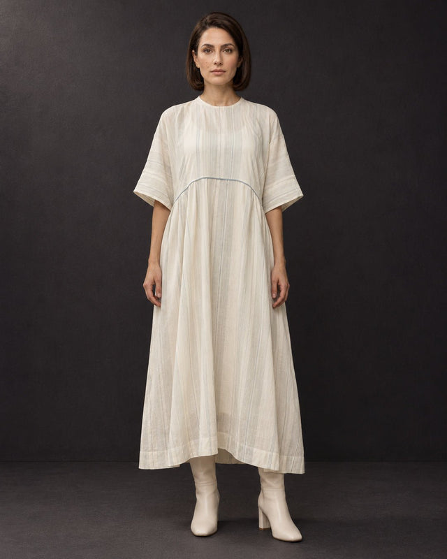 Drift Off-White Striped Handwoven Cotton Dress - Dress - Mizyana