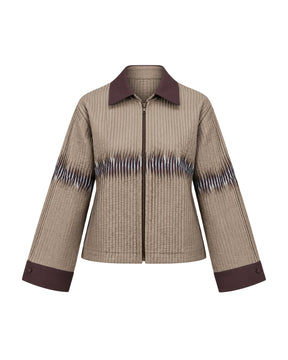 Dune Brown Pleated Cotton Jacket - Jacket - Mizyana