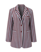 Dusk Striped Cotton Double-Buttoned Longline Blazer - Blazer - Mizyana