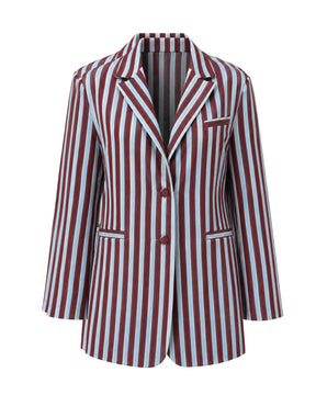 Dusk Striped Cotton Double-Buttoned Longline Blazer - Blazer - Mizyana