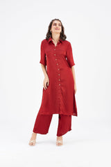 Easha Red kurta set - Two-Piece Set - Mizyana