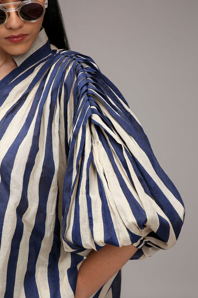 Egg-Shell Blue Striped Baha Tunic - Shirt - Mizyana