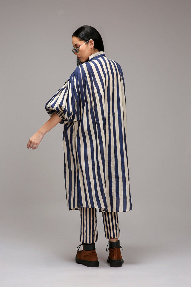 Egg-Shell Blue Striped Baha Tunic - Shirt - Mizyana