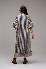 Egg-Shell Blue Striped Big Joker Tunic Co-Ord Set (2 PCS) - Co-ord Set - Mizyana
