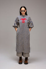 Egg-Shell Blue Striped Big Joker Tunic Co-Ord Set (2 PCS) - Co-ord Set - Mizyana