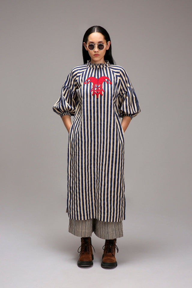 Egg-Shell Blue Striped Big Joker Tunic - Shirt - Mizyana