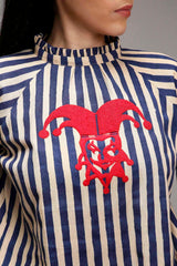 Egg-Shell Blue Striped Big Joker Tunic - Shirt - Mizyana