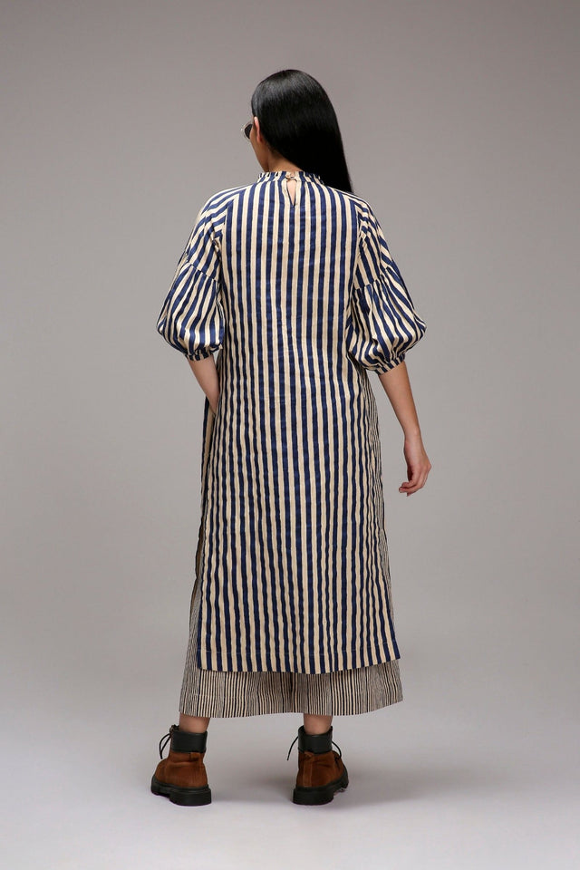 Egg-Shell Blue Striped Big Joker Tunic - Shirt - Mizyana