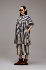 Egg-Shell Blue Striped Capre Pants - Trousers - Mizyana