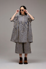 Egg-Shell Blue Striped Capre Pants - Trousers - Mizyana
