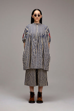 Egg-Shell Blue Striped Short Acra Tunic - Shirt - Mizyana