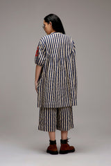 Egg-Shell Blue Striped Short Acra Tunic - Shirt - Mizyana