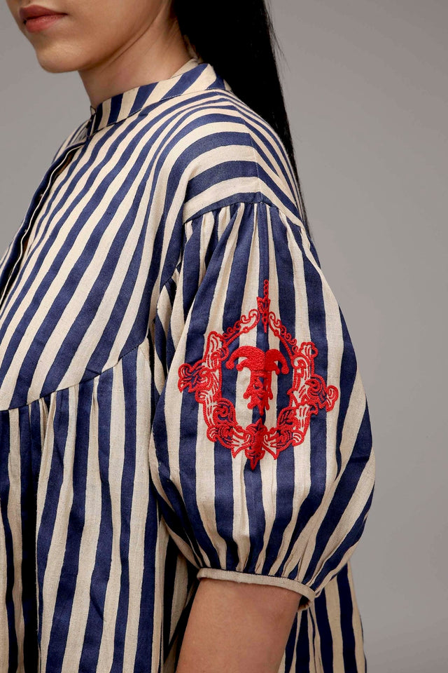 Egg-Shell Blue Striped Short Acra Tunic - Shirt - Mizyana