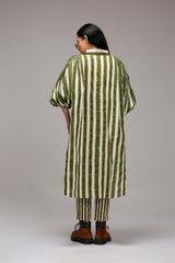 Egg-Shell Green Striped Baha Tunic - Shirt - Mizyana
