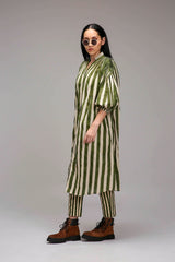 Egg-Shell Green Striped Baha Tunic - Shirt - Mizyana