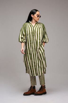 Egg-Shell Green Striped Baha Tunic - Shirt - Mizyana