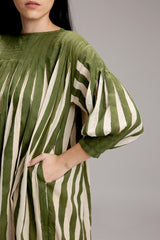 Egg-Shell Green Striped Balloon Dress - Dress - Mizyana